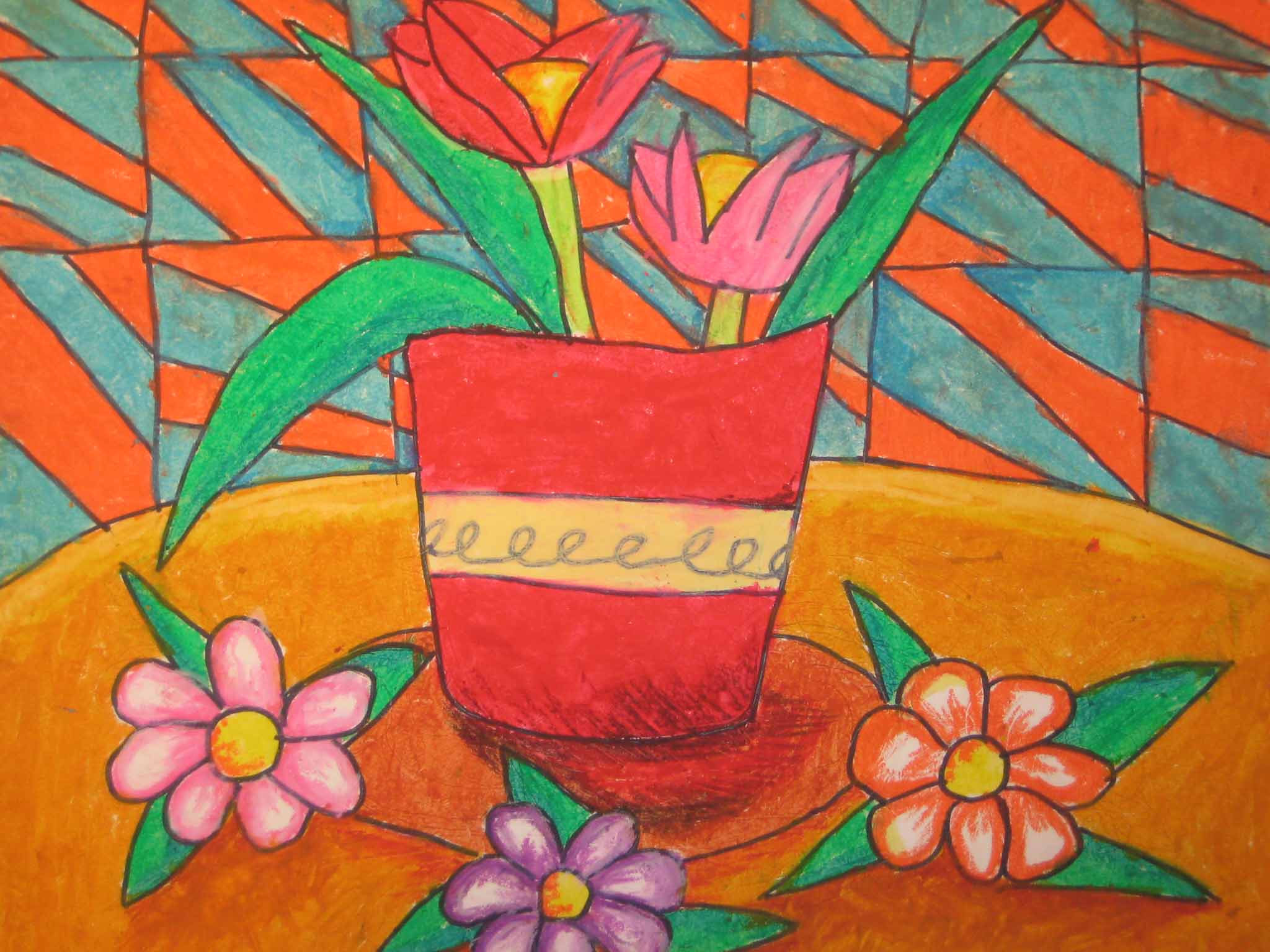 油彩笔画-花 - 一张白纸上可以绘出最美丽的画 - 杭州